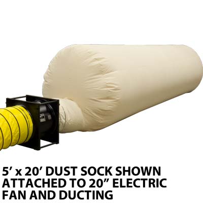 5'x20' dust sock, 20" fan and ducting